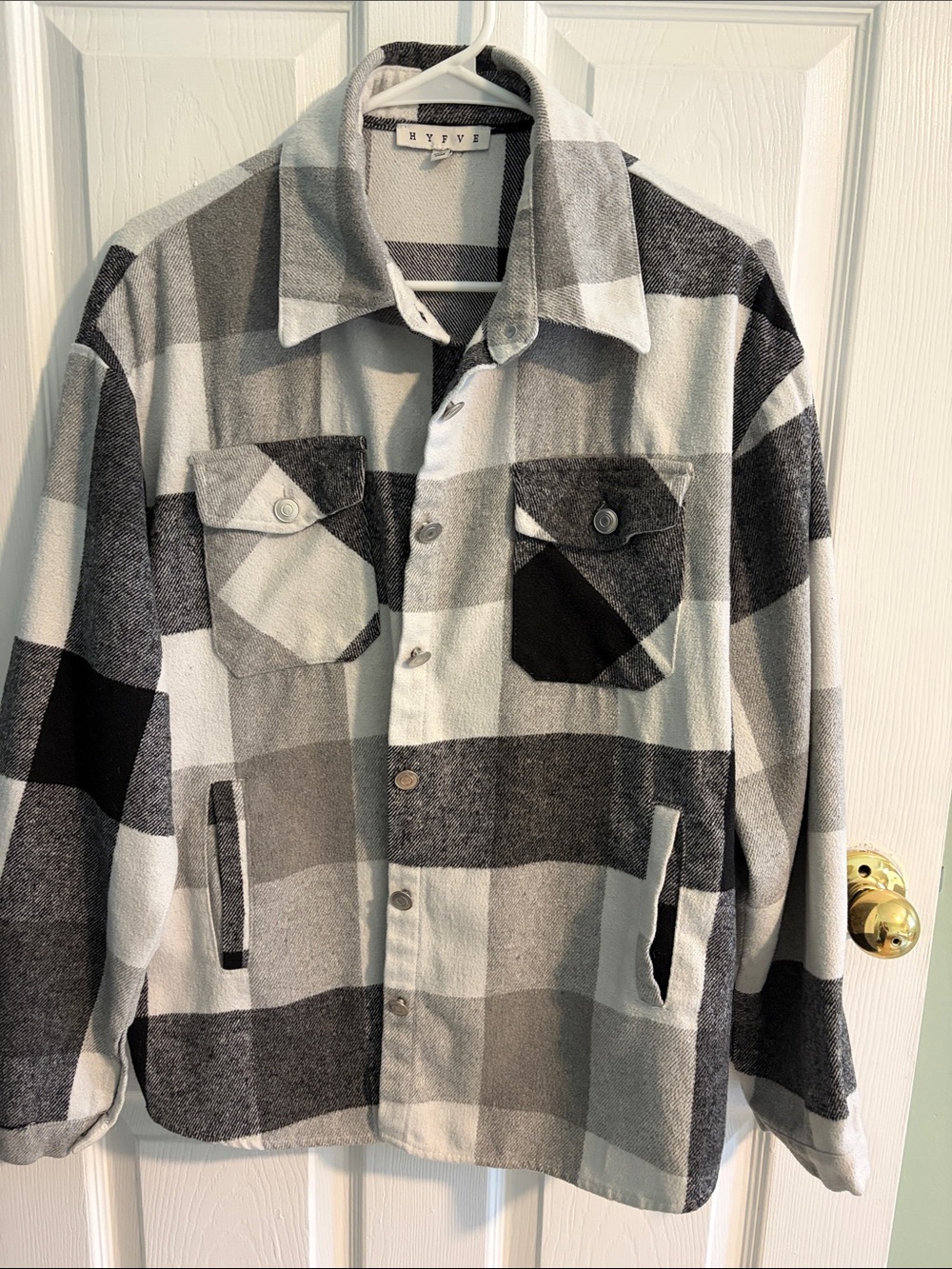 Black & Gray Buffalo Plaid, Flannel Button-Up Shacket